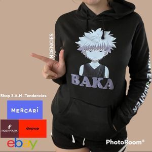 BAKA Killua Annoyed Face Hunter x Hunter Light Weight Anime Hoodie Solid Black